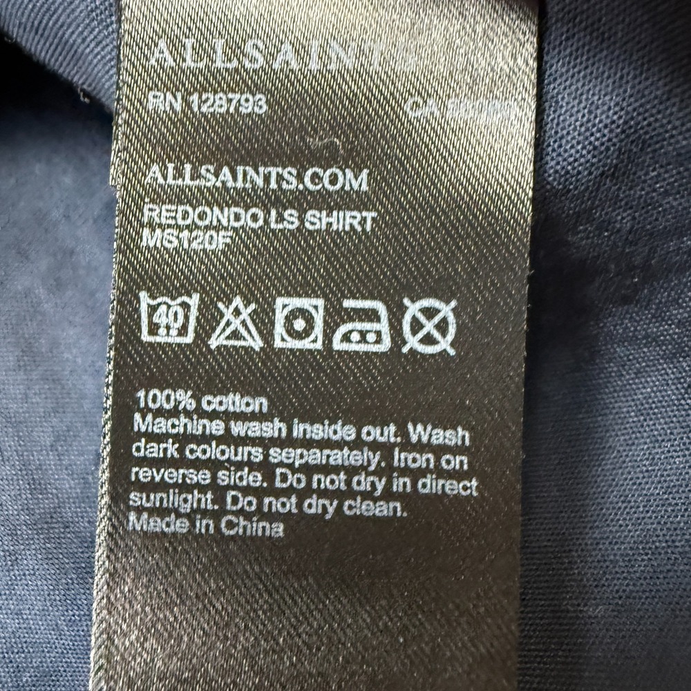 AllSaints Redondo Shirt Mens Medium Dark Navy Button Down Ramskull Quiet Luxury - Picture 5 of 9